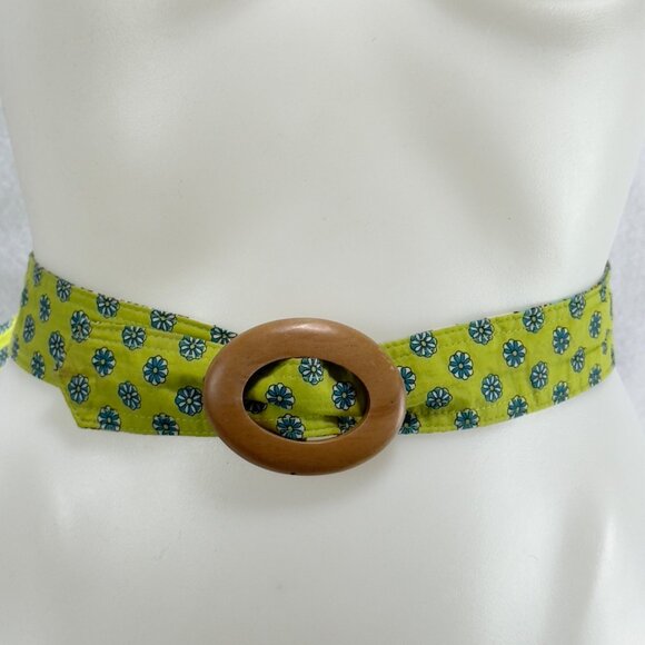 VERA BRADLEY Reversible Fabric Belt Wooden Buckle Blue & Green Floral Patterns - Picture 11 of 11